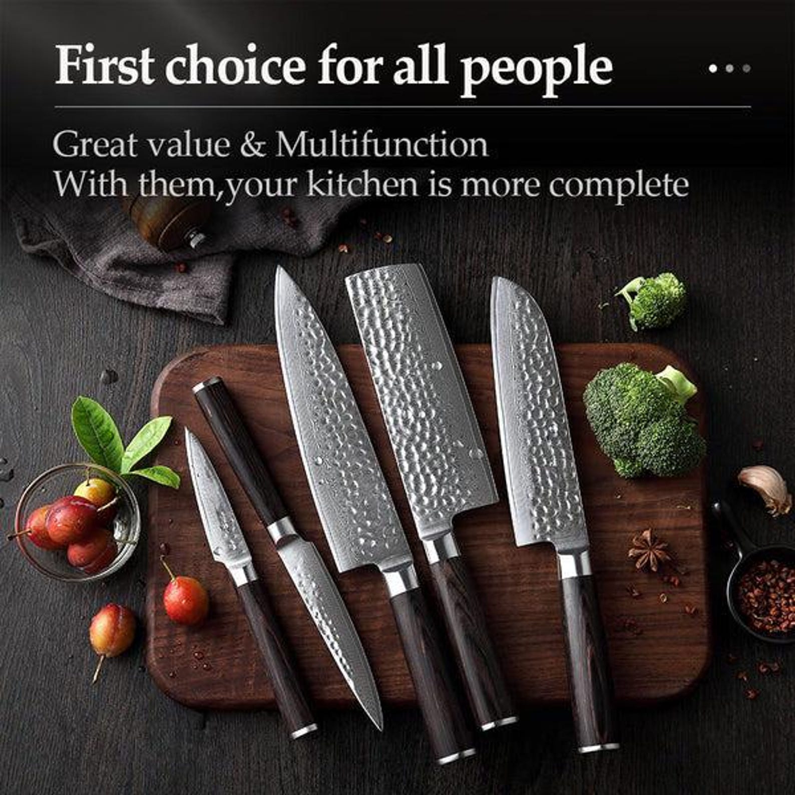 5 Piece Damascus Kitchen Knife Set, 67 Layer Chef Knife, Pakka Wood Handles
