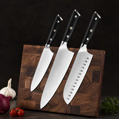 B35 3-Piece German Stainless Steel Kitchen Knife Set – Chef, Santoku & Utility Knives