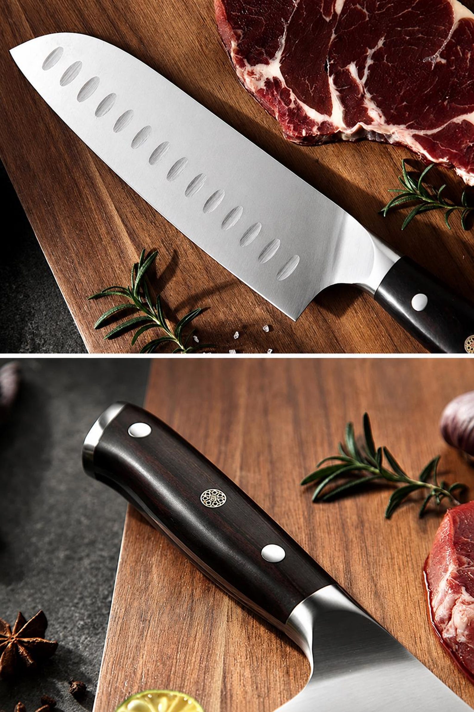 B35 3-Piece German Stainless Steel Kitchen Knife Set – Chef, Santoku & Utility Knives