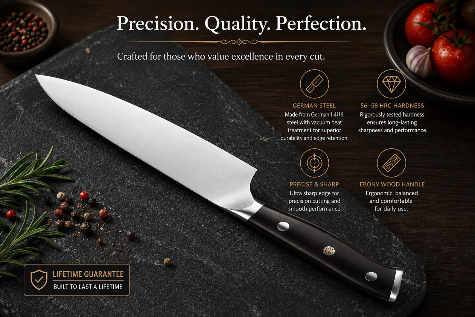 B35 3-Piece German Stainless Steel Kitchen Knife Set – Chef, Santoku & Utility Knives