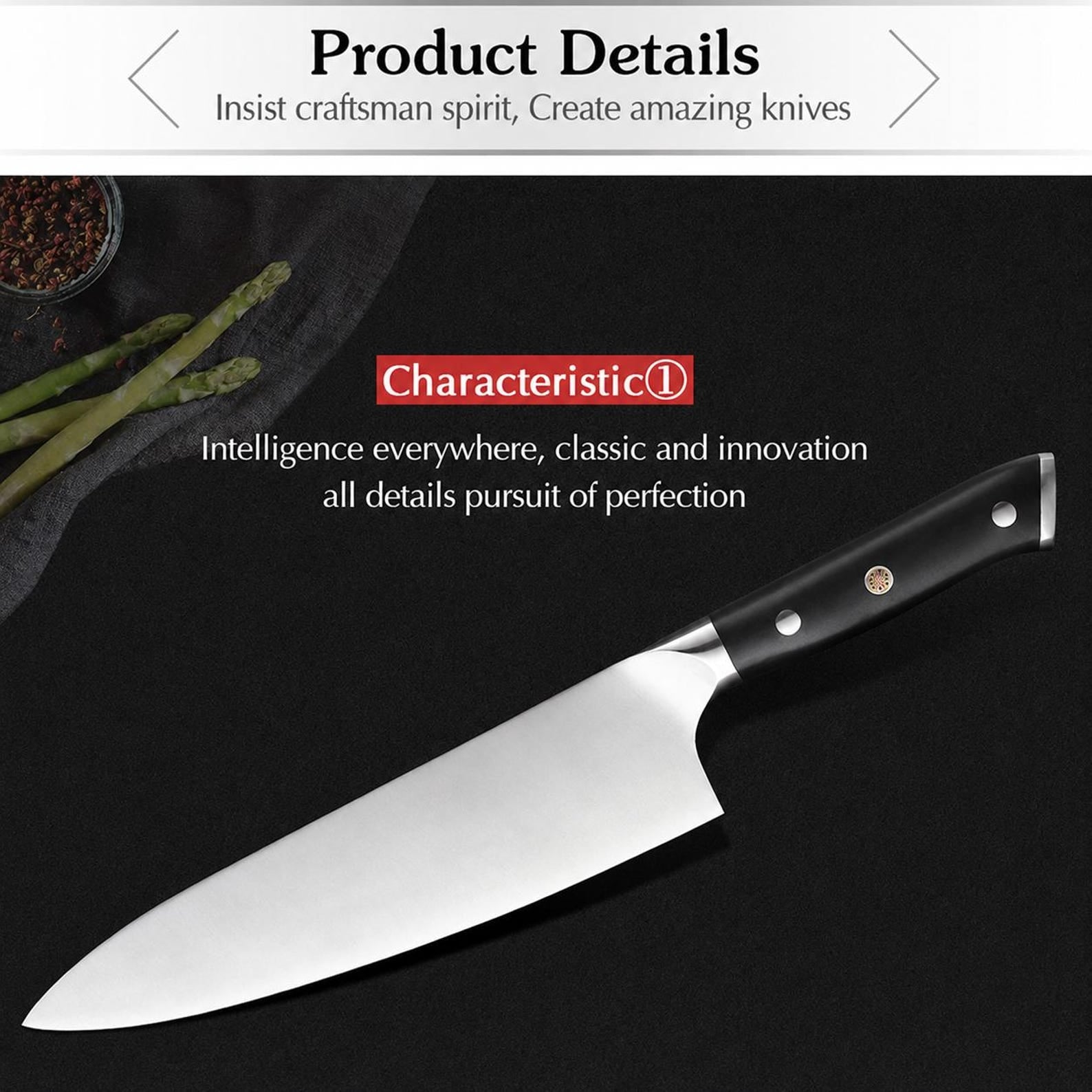 B35 3-Piece German Stainless Steel Kitchen Knife Set – Chef, Santoku & Utility Knives