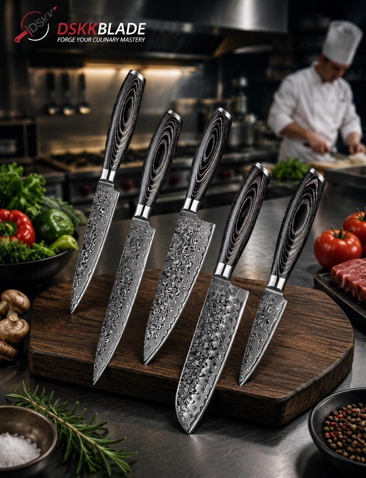 5 PCS Damascus Knife Set | 67 Layer Steel Chef Knives with Pakka Wood Handle | Japanese Style Kitchen | Professional Cookware Gift