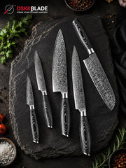 5 PCS Damascus Knife Set | 67 Layer Steel Chef Knives with Pakka Wood Handle | Japanese Style Kitchen | Professional Cookware Gift