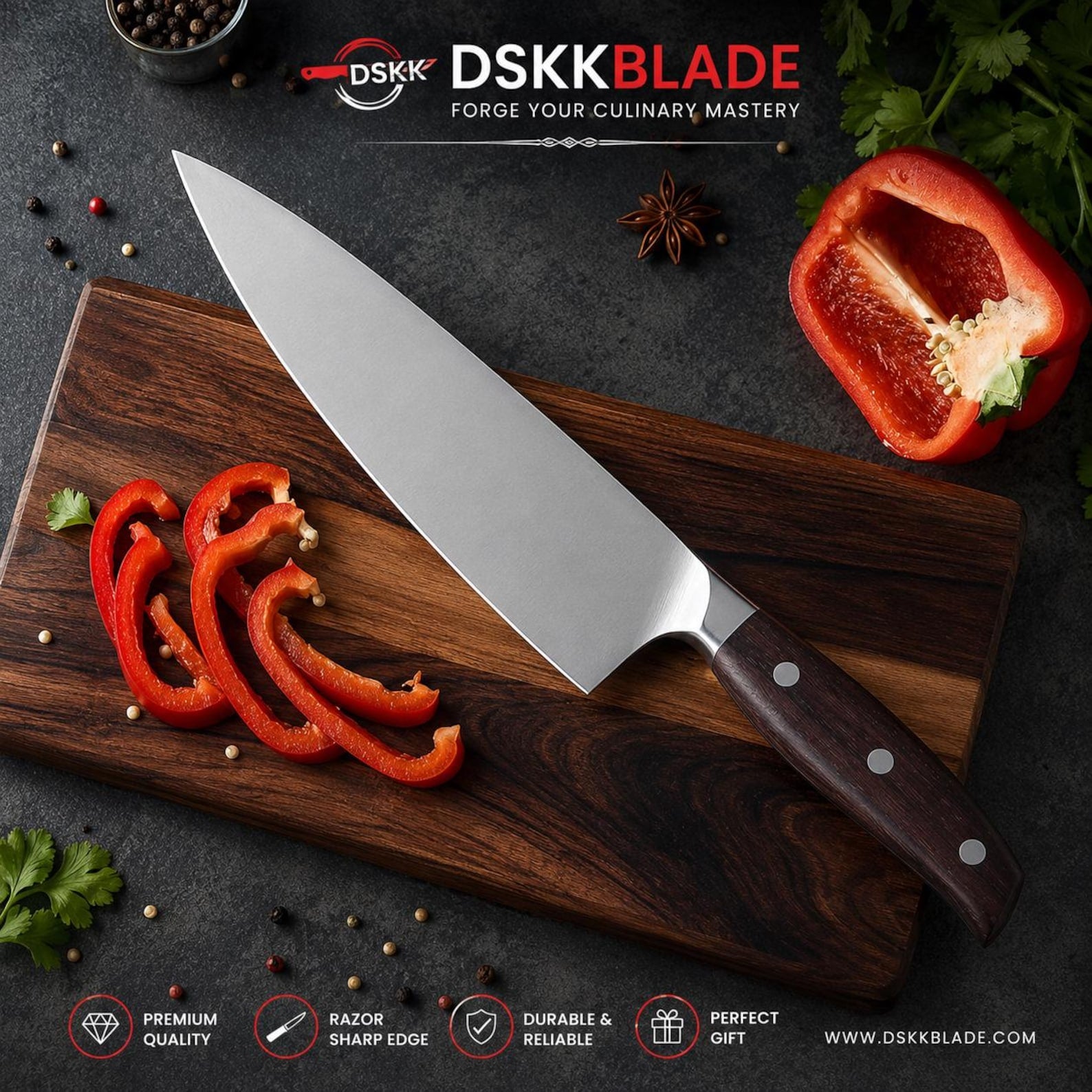Professional German 1.4116 Stainless Steel Chef Knife 8 Inch – Razor Sharp Kitchen Knife with Ergonomic Wood Handle, Cooking Gift for Home
