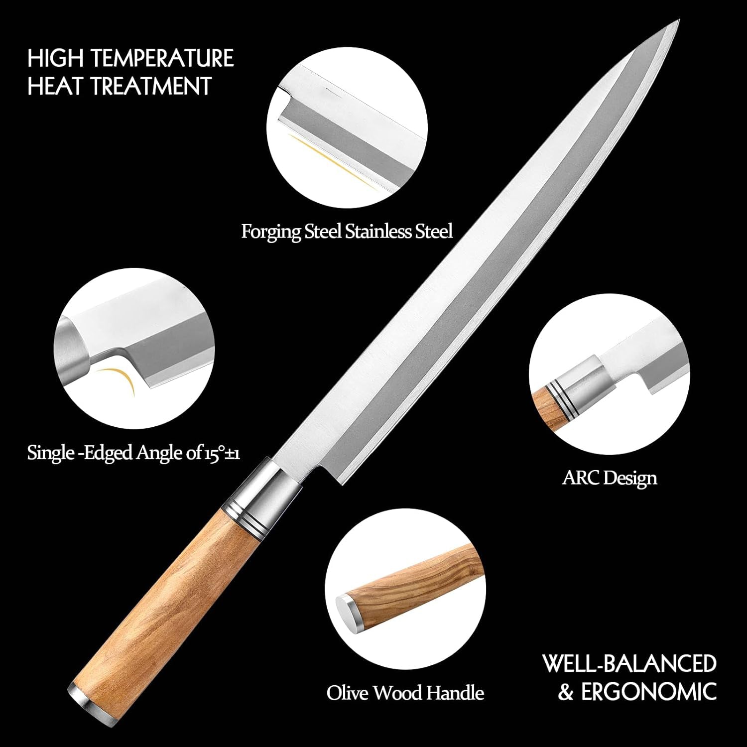 DSKK 270 Sashimi Knife+ Wooden Sheath, Having Nature Olive Wood Handle