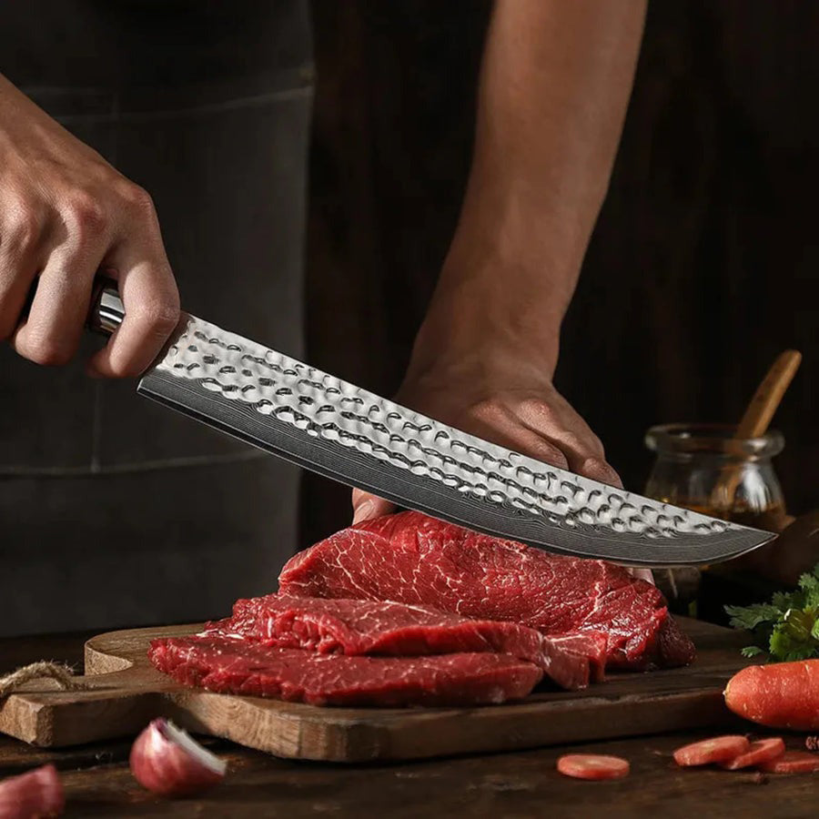 B1Z 10 inch Carving Knife 67 Layers Damascus steel with Nature ebony Wood Handle Used for Slicing thin cuts of large, Cooked Meats