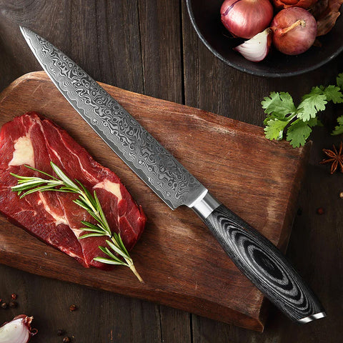 Benchmark Series 8 Inch Damascus Steel Carving Knife Having Pakka Wood Handle