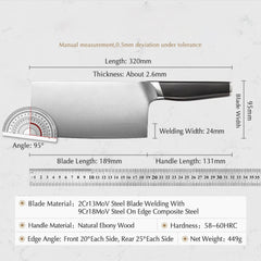 Blade Elite 7.5 inch German Steel Cleaver Knife With Nature Ebony Wood Handle