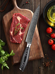 Benchmark Series 8 Inch Damascus Steel Carving Knife Having Pakka Wood Handle