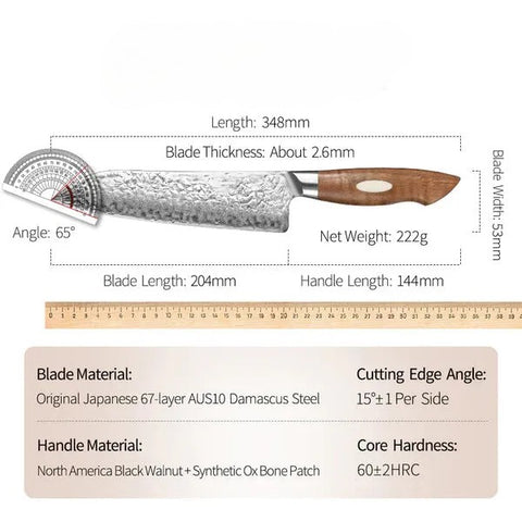 Black Wolf 8 Inch Damascus Steel Chef Knife With Walnut Wood Handle