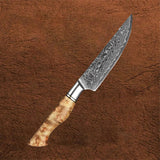 B30 5 Inch Steak Knife, 67 Layers Damascus Steel Having Figured Sycamore Wood Handle