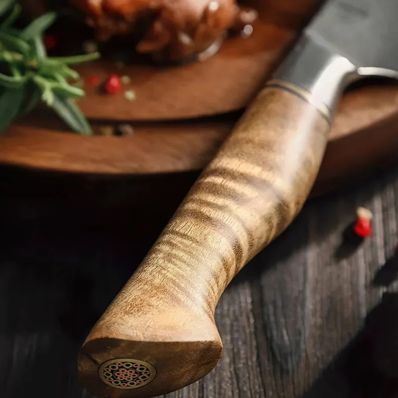 B30 5 Inch Steak Knife, 67 Layers Damascus Steel Having Figured Sycamore Wood Handle