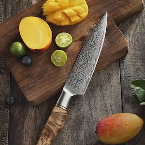 5PC Damascus Chef Knife Set, 67 Layer Japanese Style, Figured Sycamore Wood Handles