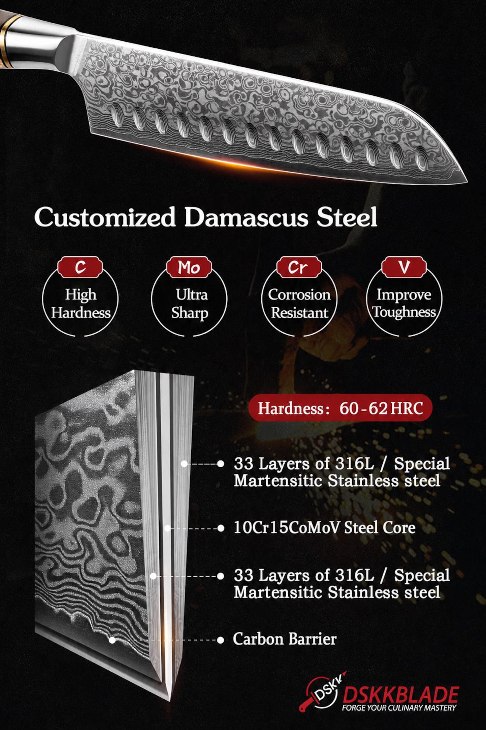 5PC Damascus Chef Knife Set, 67 Layer Japanese Style, Figured Sycamore Wood Handles