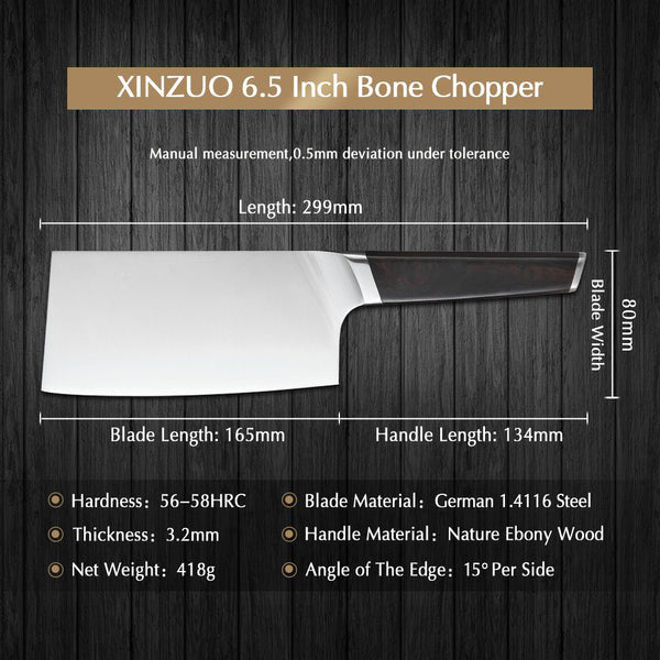 Blade Elite Series 6.5 inch German Steel Cleaver Knife With Nature Ebony Wood Handle