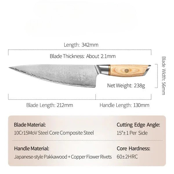 Blissful Edge 8.5 Inch Composite Steel Chef Knife Having Pakka Wood Handle