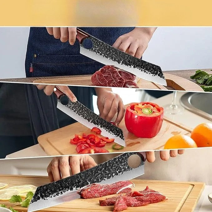 Hand Forged Purple Dragon Chef Cleaver Knife for Meat & Vegetable