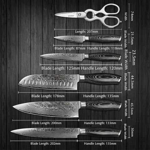 Benchmark Series 7pcs Damascus Steel Knife Set Having Pakka Wood Handle