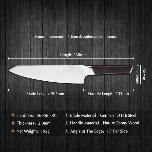 Blade Elite Series 8 inch German Steel Chef Knife With Nature Ebony Wood Handle