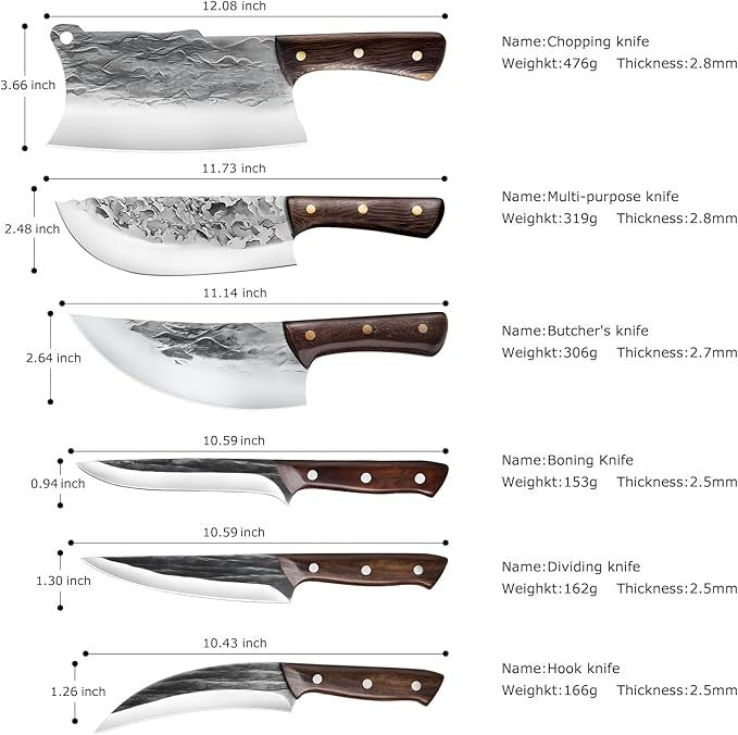 7 Pieces Butcher Chef Knife Set with Roll Bag