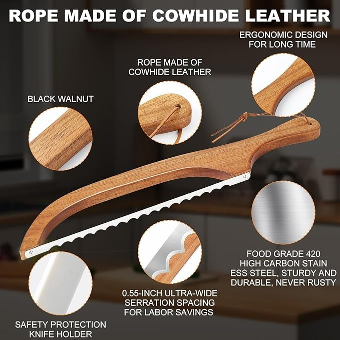 15.7 Inch Wooden Sourdough Bread Knife