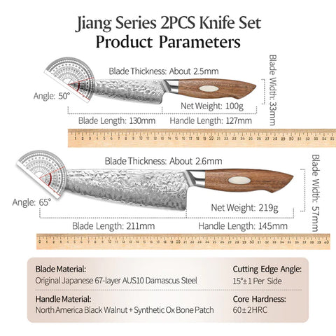 Black Wolf Series 2 Pcs Damascus Steel  Chef And Utility