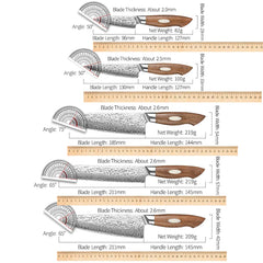 Black Wolf Series 5pcs Damascus Steel Chef, Bread,Santoku,Utility And Paring Knife