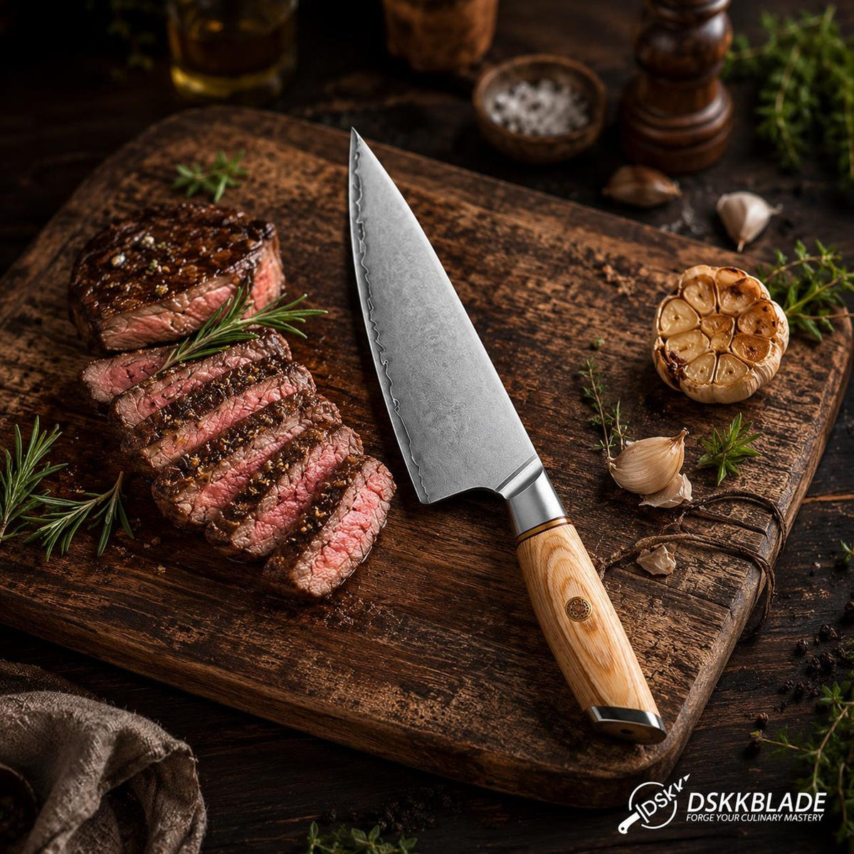 8.5 Inch Composite Steel Chef Knife, Pakkawood Handle, Professional Kitchen Slicing Knife
