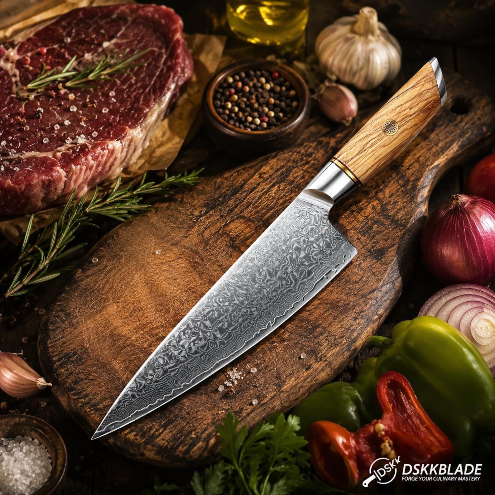8.5 Inch Composite Steel Chef Knife, Pakkawood Handle, Professional Kitchen Slicing Knife