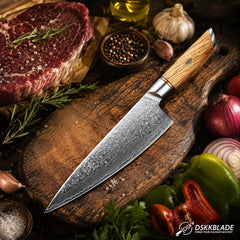 8.5 Inch Composite Steel Chef Knife, Pakkawood Handle, Professional Kitchen Slicing Knife