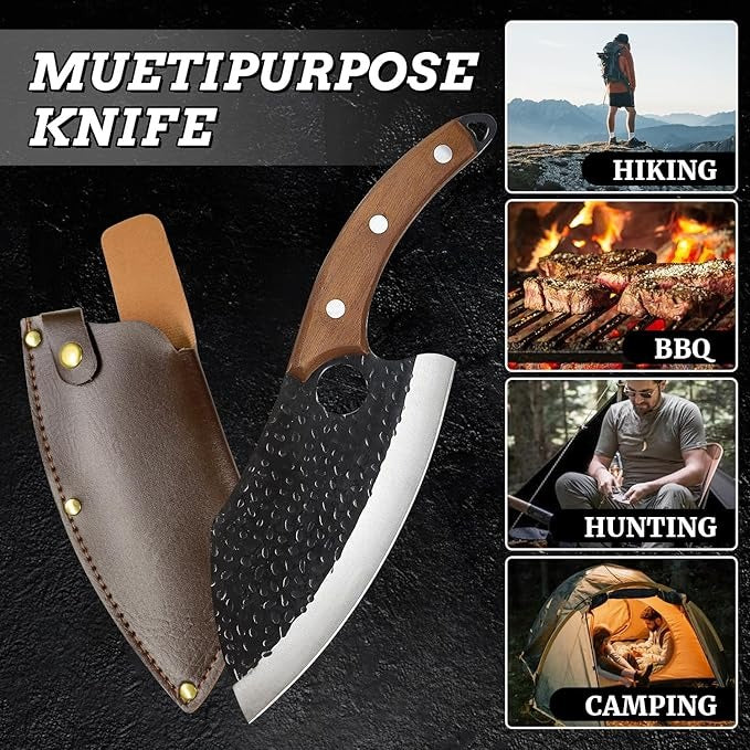 Hand Forged Chef Knife With Leather Sheath