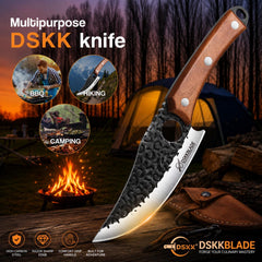 9.5” Japanese Hand Forged Chef Knife | Carbon Steel Damascus Kitchen Knife | Ebony Wood Handle | Ultra Sharp Professional Cooking