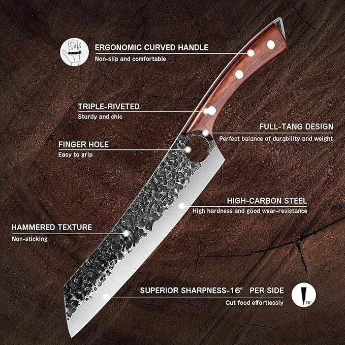 Hand Forged Purple Dragon Chef Cleaver Knife for Meat & Vegetable