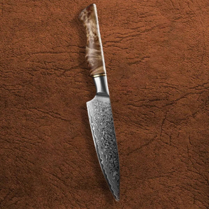 B30 2pcs Damascus Knife Set, 1 Pc 8 Inch Chef Knife, 1 Pc 5 Inch Utility Knife Having Figured Sycamore Wood Handle