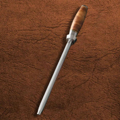 B30 9 Inch Diamond Rod Knife Sharpner, Having Figured Sycamore Wood Handle