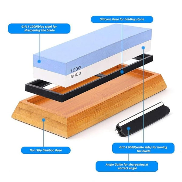 Blue Whetstone with Bamboo Base, Angle Guide 1000#/6000#