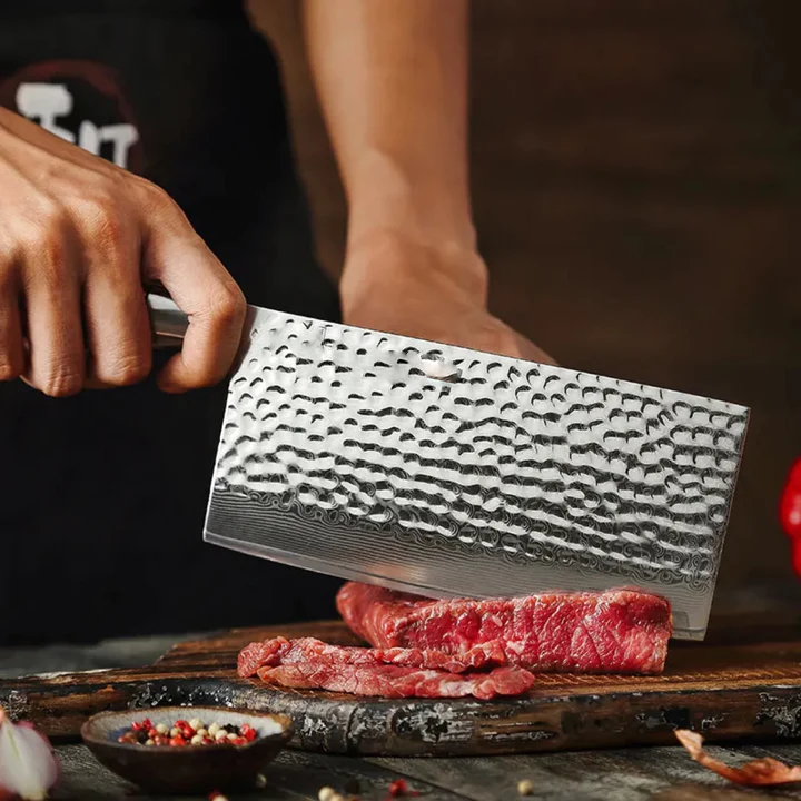 B30R 7 Inch Cleaver Knife, 73 Layers Damascus Steel With Powder Steel Having Nature Rosewood