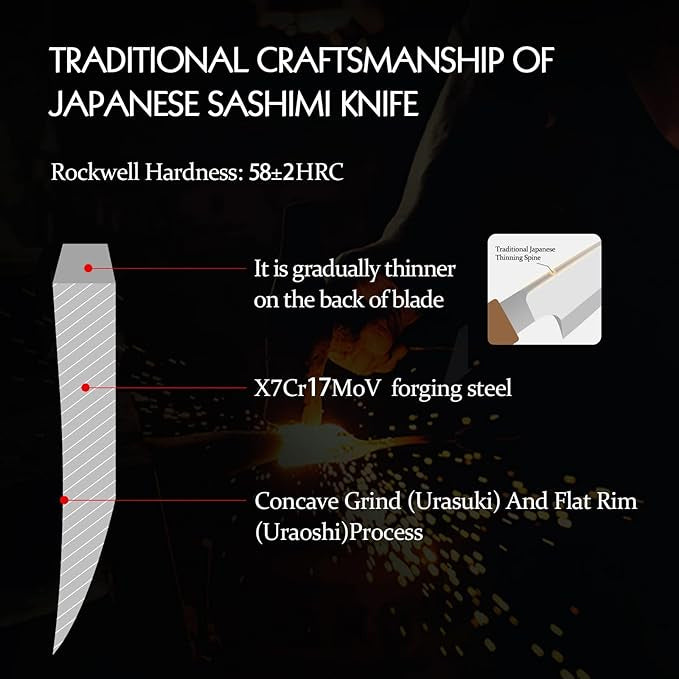 DSKK 300 Sashimi Knife+ Wooden Sheath, Having Nature Olive Wood Handle