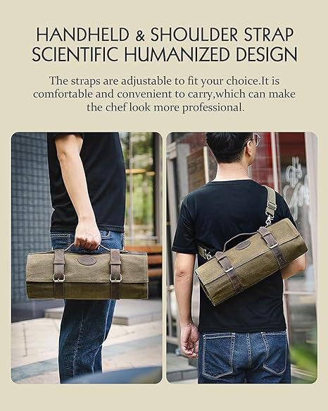 Green Chef Bag Having Thicked Canvas And Full Grain Leather