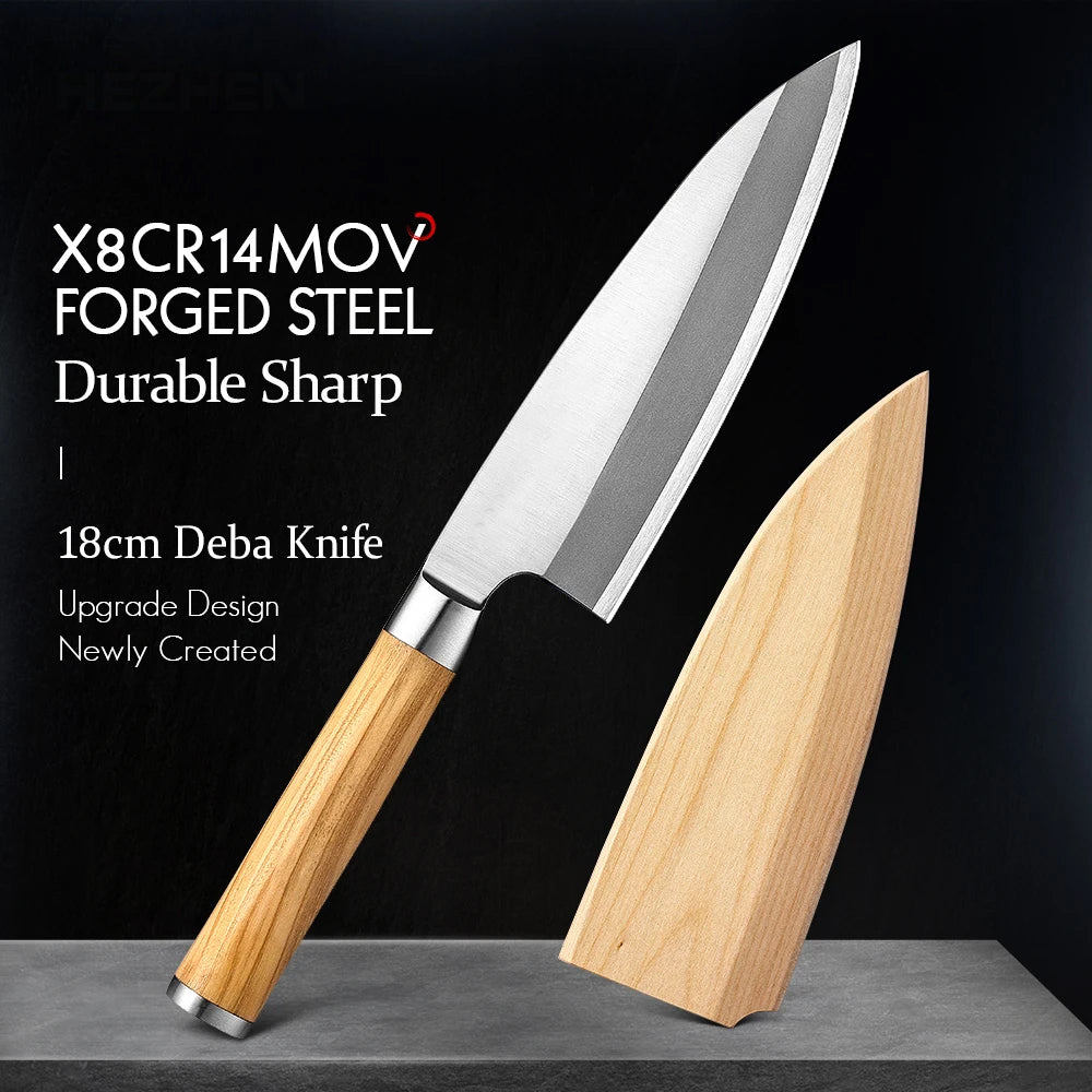 DSKK 180 Deba Knife+ Wooden Sheath, Having Nature Olive Wood Handle