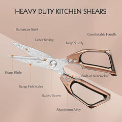 Best Quality Hezhen Damascus Kitchen Scissors  Bronzing Aluminium Alloy