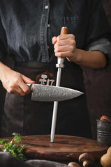 B30 9 Inch Diamond Rod Knife Sharpner, Having Figured Sycamore Wood Handle