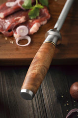 B30 9 Inch Diamond Rod Knife Sharpner, Having Figured Sycamore Wood Handle