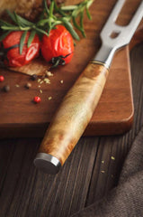 B30 6 Inch Carving Fork, 430 stainless steel Having Figured Sycamore Wood Handle