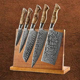 B30 6 Pcs Damascus Knife Set, 1 Pc 8 ″ Chef Knife, 1 Pc 7 ″ Santoku Knife, 1 Pc 7 ″ Cleaver Knife, 1 Pc 5 Inch Utility Knife, 1 Pc 3.5 ″ Paring Knife, 1 Pc Magnet Stand  Having Figured Sycamore Wood Handle