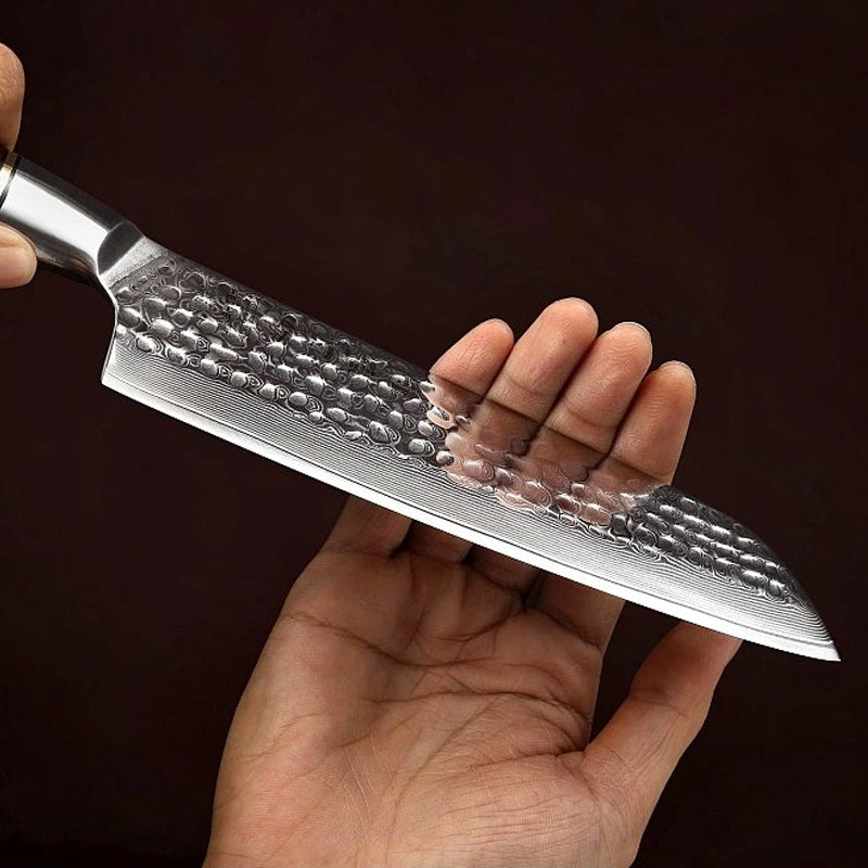 B30R 7 Inch Santoku Knife, 73 Layers Damascus Steel With 14cr14v3monb Powder Steel Having Nature Rosewood Handle