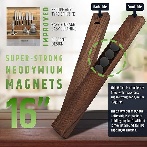 Best Quality Magnetic Knife Holder For Wall Made In Walnut Wood