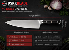 Razor Sharp German Stainless Steel Chef Knife – Premium Ebony Wood Handle Kitchen Knife with Ergonomic Grip, Professional Cooking Gift