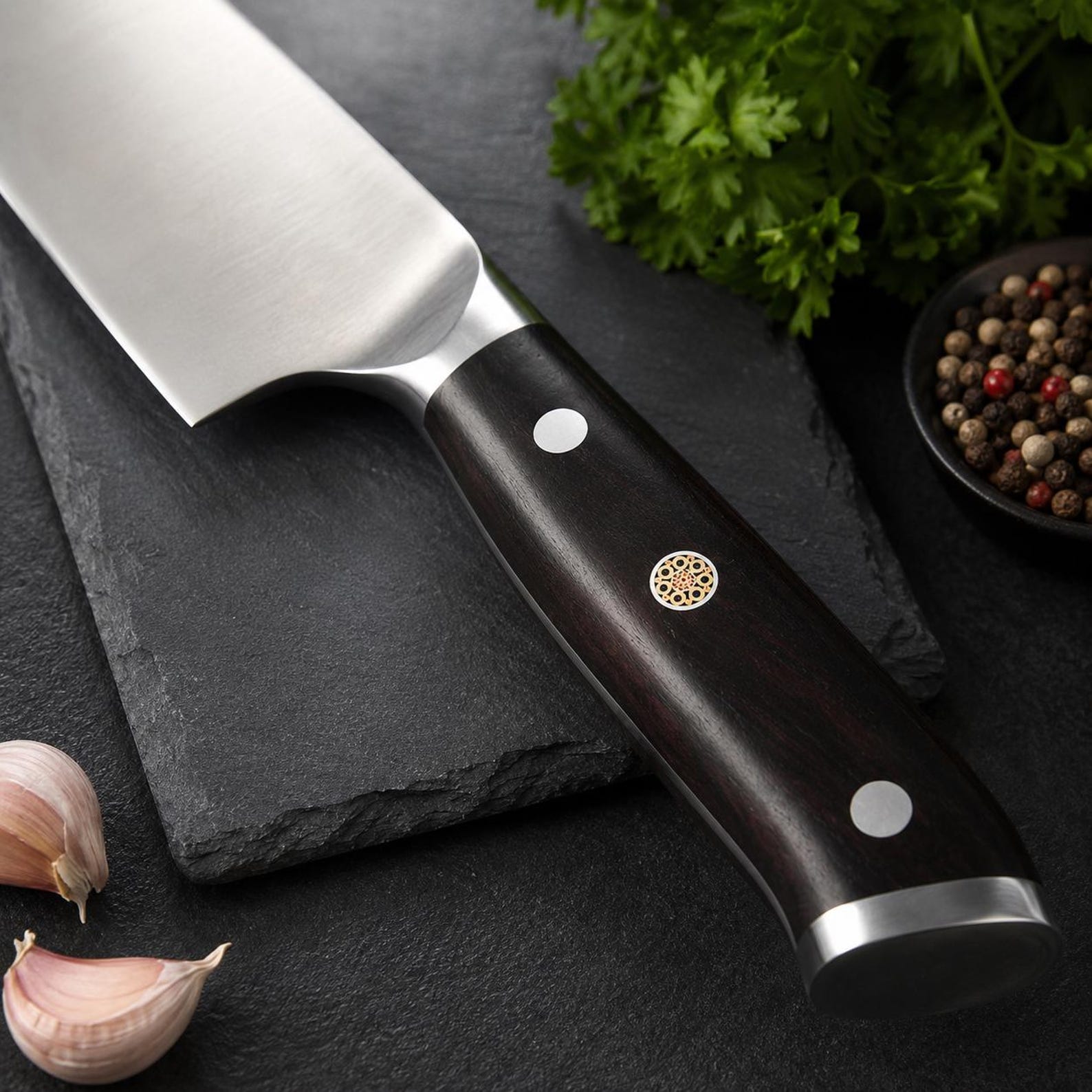 Razor Sharp German Stainless Steel Chef Knife – Premium Ebony Wood Handle Kitchen Knife with Ergonomic Grip, Professional Cooking Gift