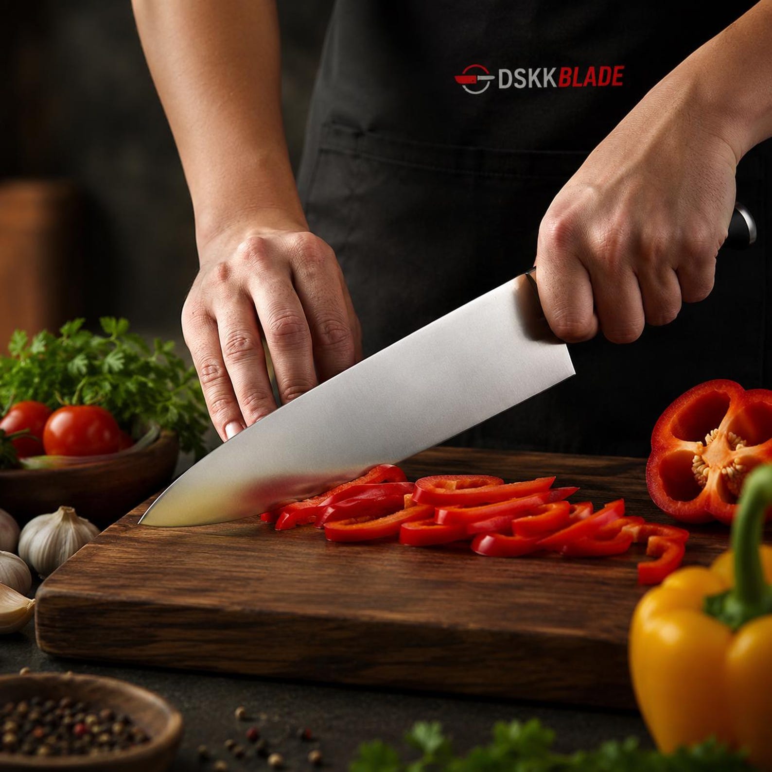 Razor Sharp German Stainless Steel Chef Knife – Premium Ebony Wood Handle Kitchen Knife with Ergonomic Grip, Professional Cooking Gift